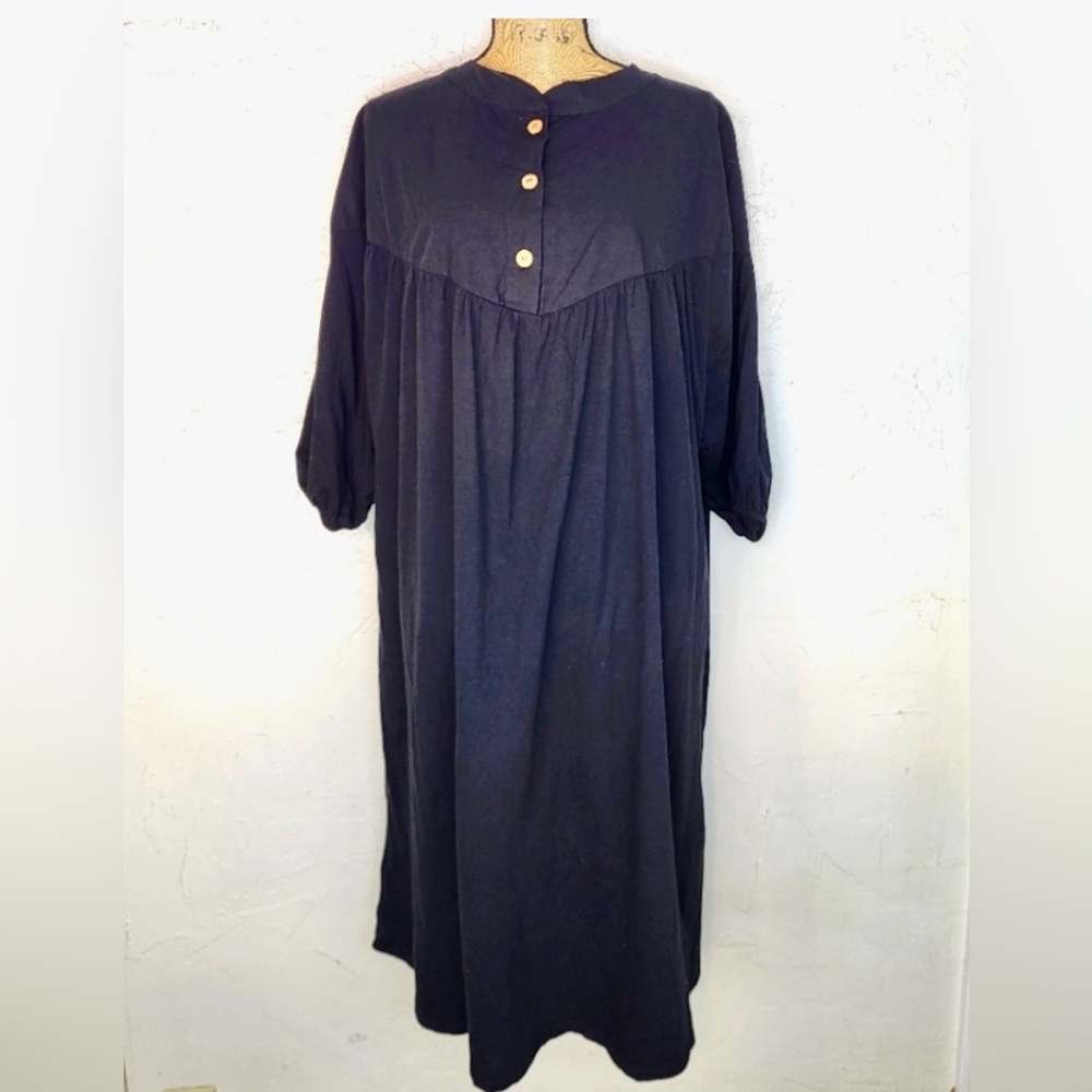 Zara 100% Cotton Oversized Lagenlook Prairie Shirt Dress 3/4 Sleeve NWT Size LG